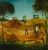 Mine Claim by Pro Hart, Oil on Canvas Board, sold Mar 2022