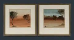 (2) by Pro Hart, Mixed Media on Paper (2), sold Mar 2022