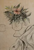 Ray Crooke, Tropical Still Life with Hibiscus, Charcoal & Pastel