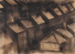 Terrace House Rooftops by Robert Dickerson, Charcoal, sold Mar 2022