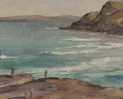 Dora Toovey, Rock Fishing, Newcastle - a color contrast, Oil on Canvas Board