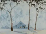 Kevin Best, Morning Light, Cattle Farm, Oil on Board
