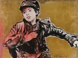 David Bromley, Running Boy, 2019, Acrylic & Metallic Leaf on Canvas