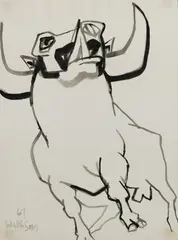 Frank Hodgkinson, Bull, 1967, Ink on Paper