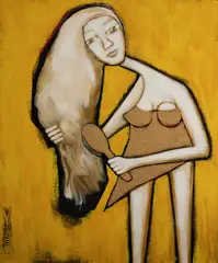 Gordon Richards, Girl Brushing Hair, c.2000, Acrylic on Canvas