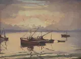 Brian Baigent, Trawlers, Leichhardt Bay, Oil on Canvas on Board