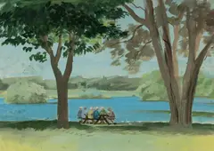 Seniors Picnic by Paul Jones, Gouache, sold Mar 2022
