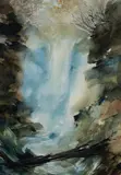 David Voigt, Secret Falls Bridge, W/Clr & Gouache