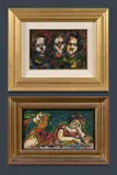 (2), Reclining Female in Red Dress (15x27.5cm); & 'Three Heads' (15.5x22.5cm) by Salvatore Zofrea, Oil on Board (2), sold Mar 2022