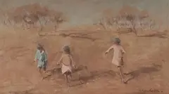 Aboriginal Children Running by Tony Costa, Oil on Canvas on Board, sold Mar 2022