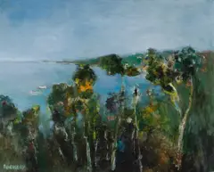 Lesley Pockley, Bay Through the Trees, Oil on Canvas