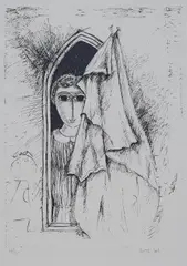 Yosl Bergner, Girl at Window, Etching 32/150