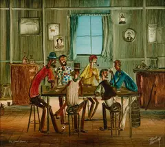Frank Harding, The Card Game, Oil on Board