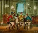 Frank Harding, The Card Game, Oil on Board
