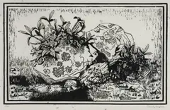 David Preston, Rocky Outcrop with Bush Plants, Linocut on Handmade Paper A/P