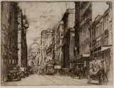 Alfred E Warner, George St [Sydney], 1922, Etching 26/50