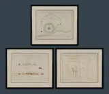 Edmund Perroud, 3 Architectual Plans for a Water Wheel, Pencil, Ink & W/Clr on Paper (3)