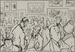 Emile Mercer, Opening Night Drinks at the Art Gallery, Pen & Ink