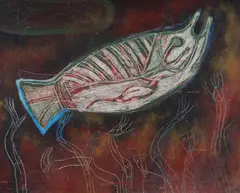 Arone Raymond Meeks, Barramundi, 1987, Mixed Media on Canvas Board