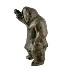 Enook Manomie, Serpentine Sculpture of an Inuit with Raised Arm