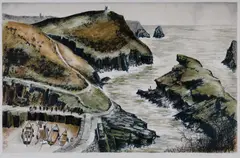 Jeremy King, Rocky Coastline with Fishing Boats, Lithograph 93/295