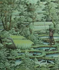 Rice Fields by I Wayan Sadia, Acrylic on Canvas, sold Mar 2022
