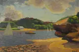 Roland Wakelin, Quiet Cove, Sydney Harbour, Oil on Board