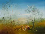 David Boyd, Children & Cockatoos Under the Tree, Oil on Canvas