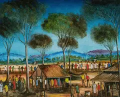 Pro Hart, The Five Horse Race, St Patrick's Day, 1990-91, Oil on Canvas Board