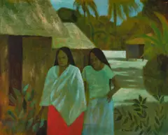 Ray Crooke, Two Women, Fijian Village, Oil on Canvas on Board