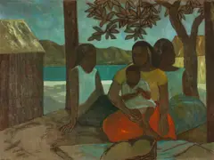 Ray Crooke, Island Group with Mother & Child, Oil on Linen on Board