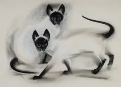 Frank Hinder, Two Siamese Cats, 1964, Unsigned; on Canson watermarked paper