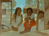 Ray Crooke, Island Girls Making a Lei, Oil on Linen on Board