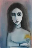 Robert Dickerson, Girl with Flowers, Pastel