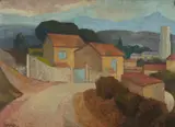 Roland Wakelin, Town View with Distant Mountains, Oil on Board