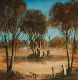 Untitled (Bush Scene) by Pro Hart, Oil on Board, sold Dec 2021