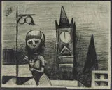 Charles Blackman, City Scene, Girl with Ice Cream, 1956, Charcoal