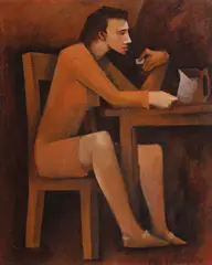 Bill Coleman, Figure at Table, Oil on Canvas on Board