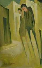 Bill Coleman, Streetscape with Two Figures, Oil on Board