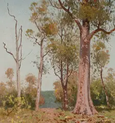 Bush Study with Distant Range by W. Lister Lister, Oil on Board, sold Dec 2021
