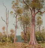 W. Lister Lister, Bush Study with Distant Range, Oil on Board