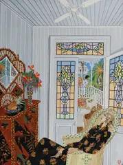 Greg Irvine, Lush Interior and View to Verandah, Gouache