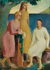 Anne Montgomery, Figure Composition, circa 1955, Oil on Board