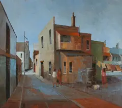 Terraces (Washing Day) by Ric Elliot, Oil on Board, sold Dec 2021