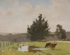 Cattle Grazing by John Rowell, Oil on Board, sold Dec 2021