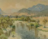 Max Ragless, Australian Pastoral Landscape with River & Mountains, Oil on Canvas