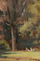 Alexander Colquhoun, Picnic Under The Trees, Oil on Board