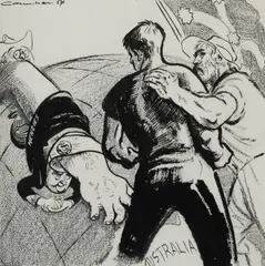 Noel Counihan, Menzies' Long Arm, 1954, Ink & Mixed Media on Paper