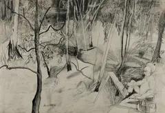 Anne Hall, John Perceval in Landscape, 1968, Pencil & Charcoal