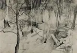 Anne Hall, John Perceval in Landscape, 1968, Pencil & Charcoal